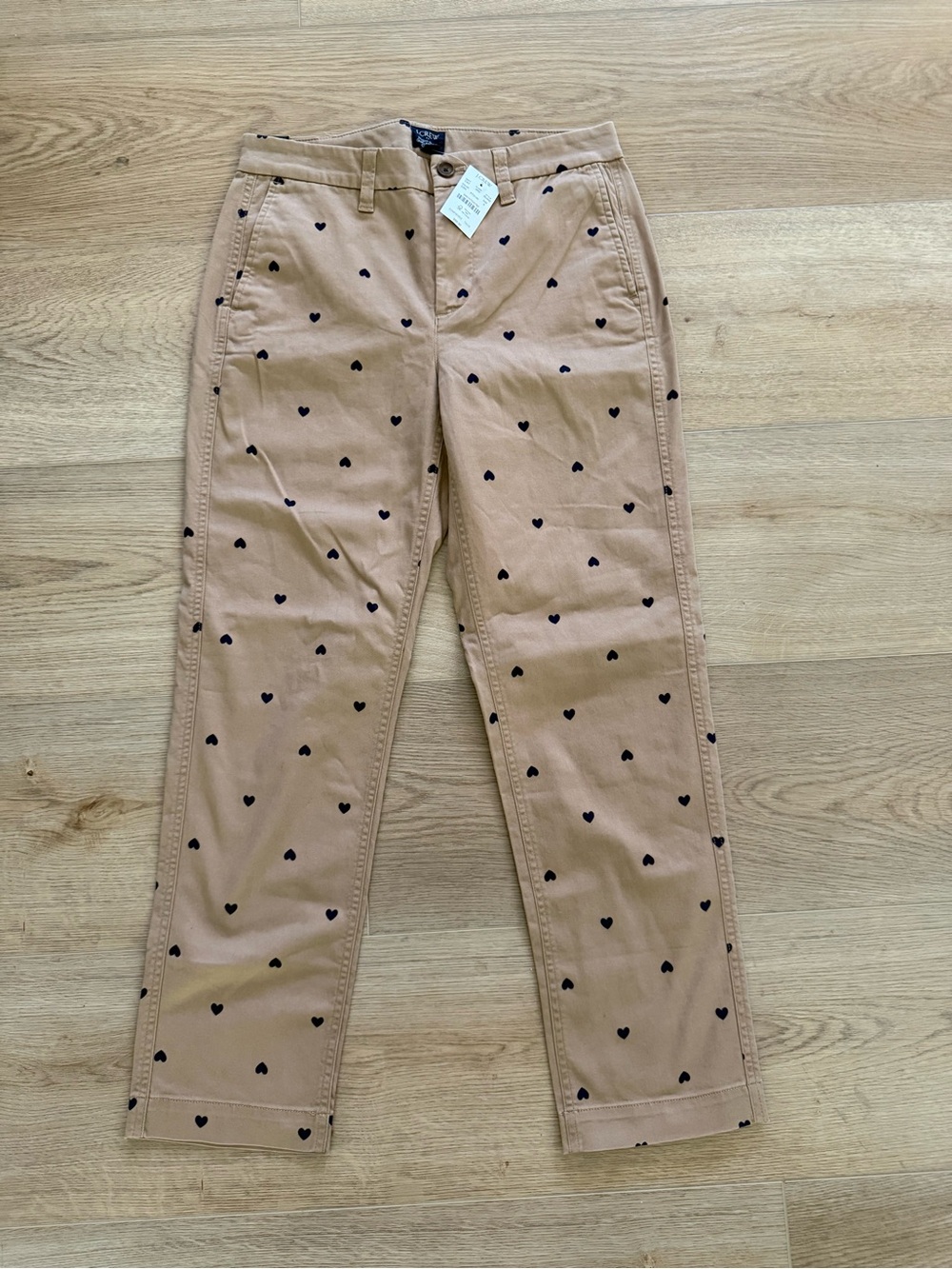 J.Crew High-Rise Girlfriend Chino Heart Print Pants Size 4 Tan